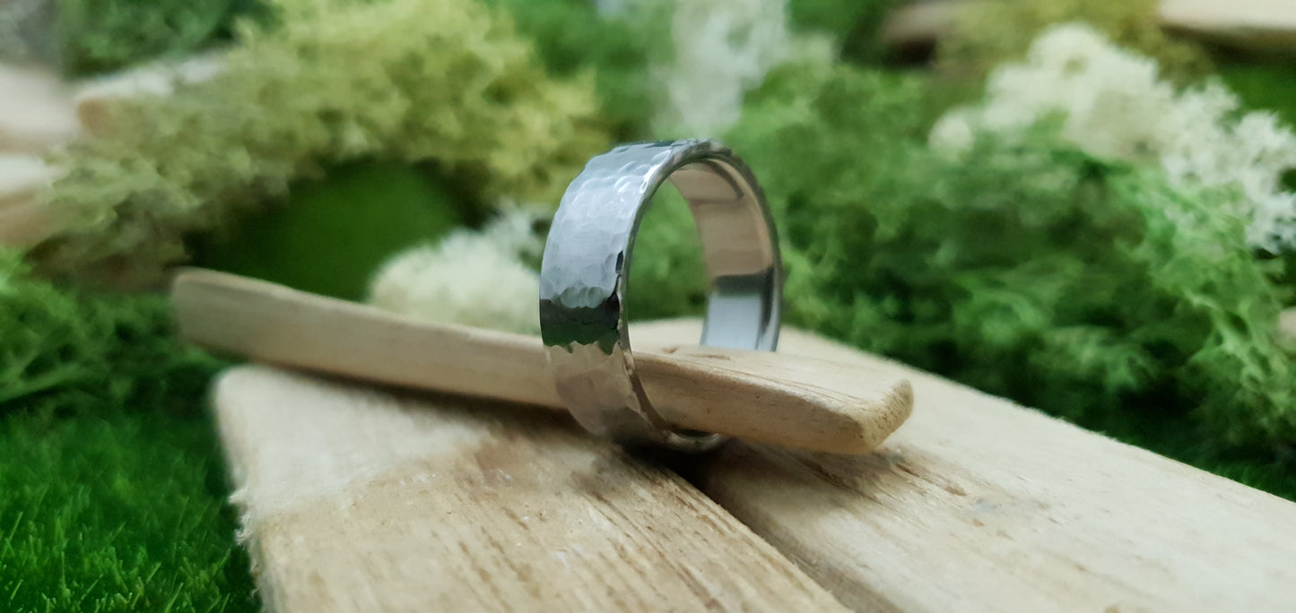 Deveron hammered titanium ring with raw textured surface