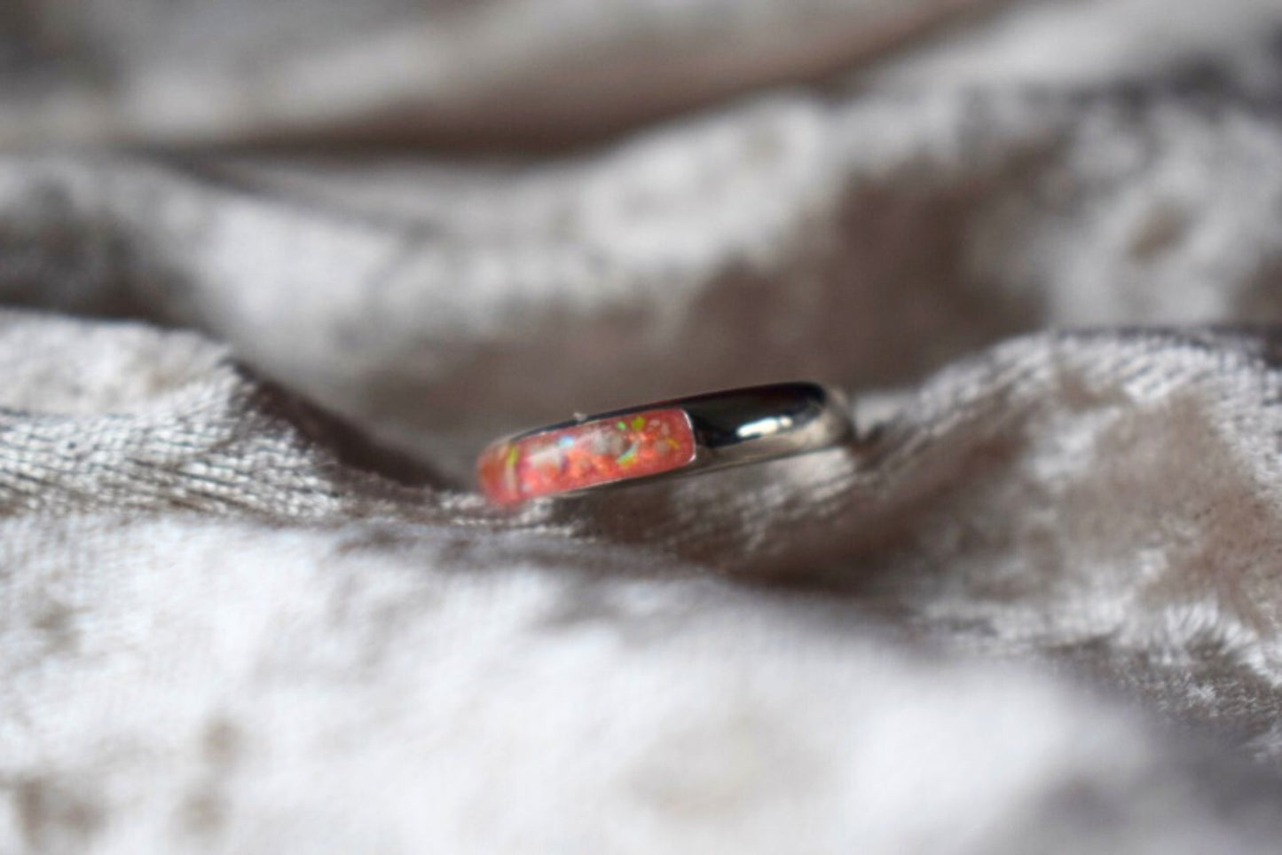 Handmade silver memorial ring with resin-filled ashes compartment
