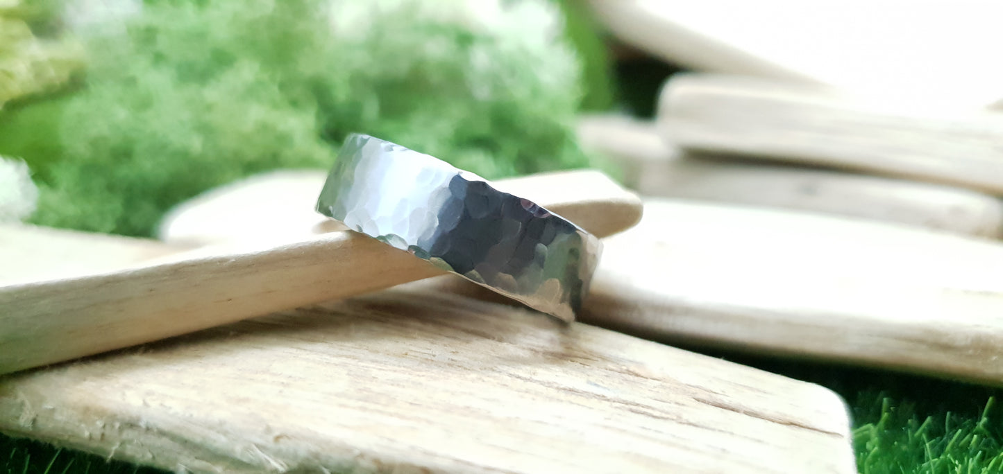 Deveron hammered titanium ring with raw textured surface
