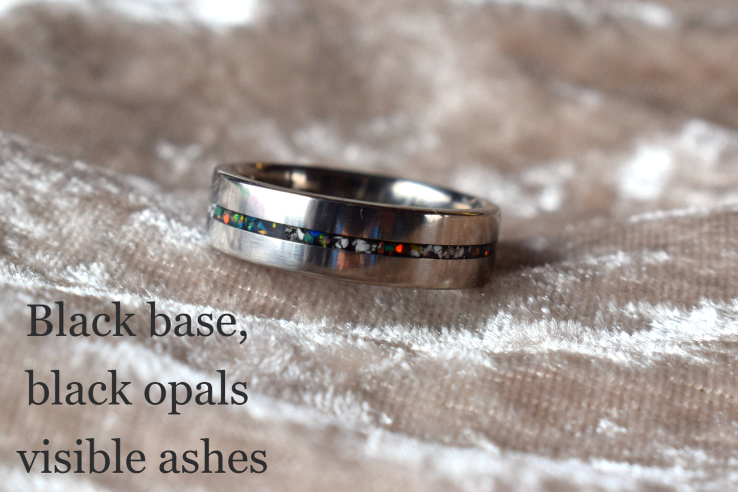 Titanium memorial ring with single resin-filled channel for cremation ashes