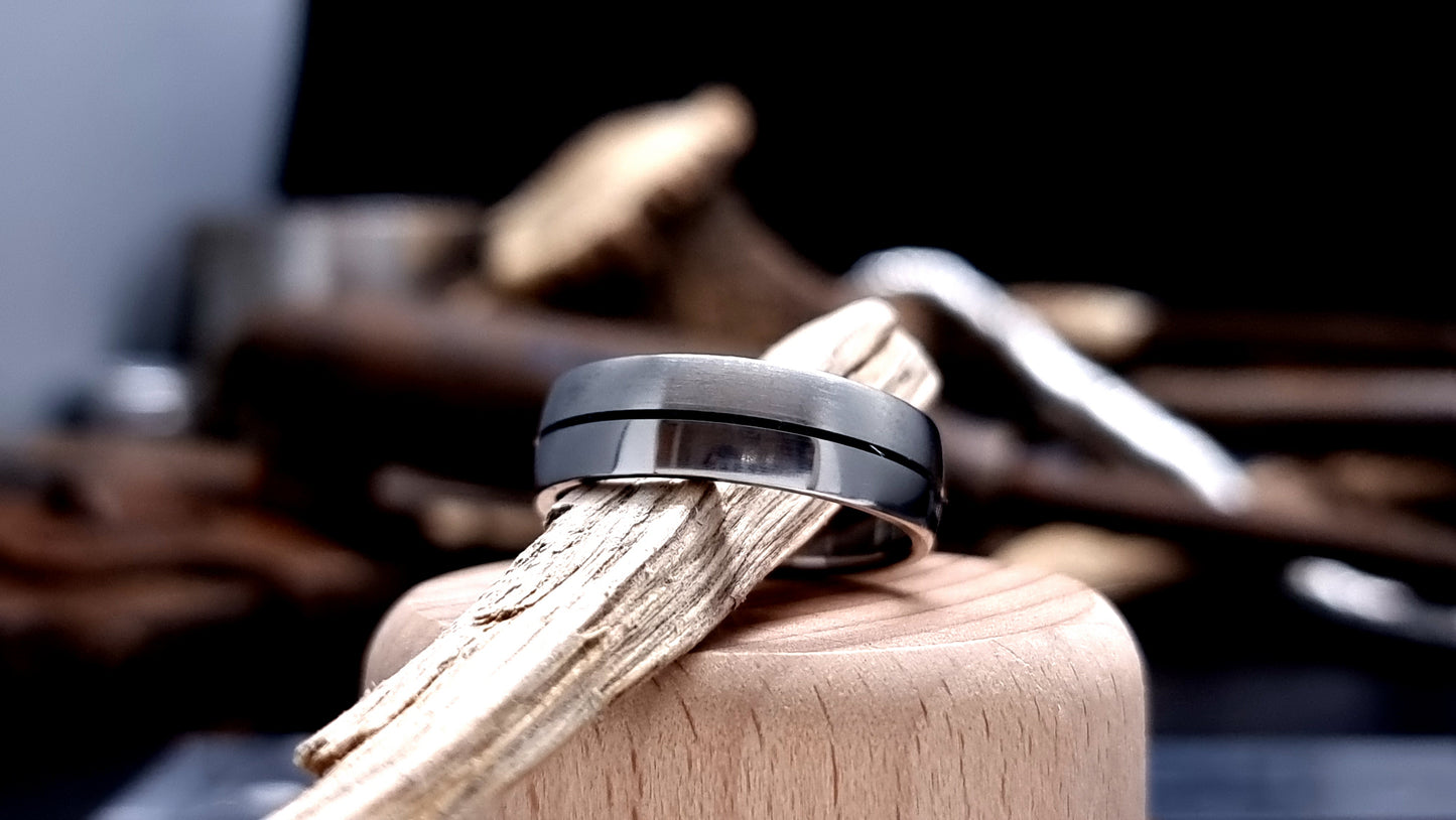 Half satin, half polished titanium ring for men with comfort fit