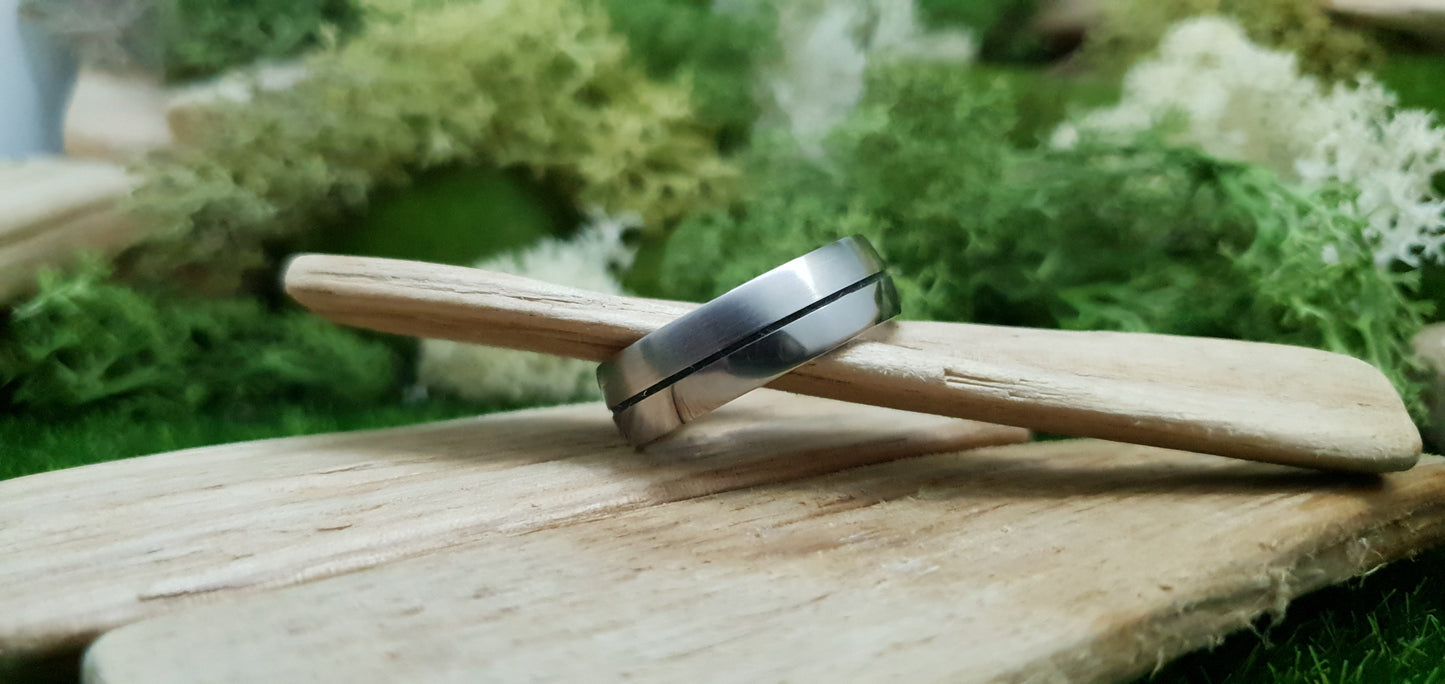 Half satin, half polished titanium ring for men with comfort fit
