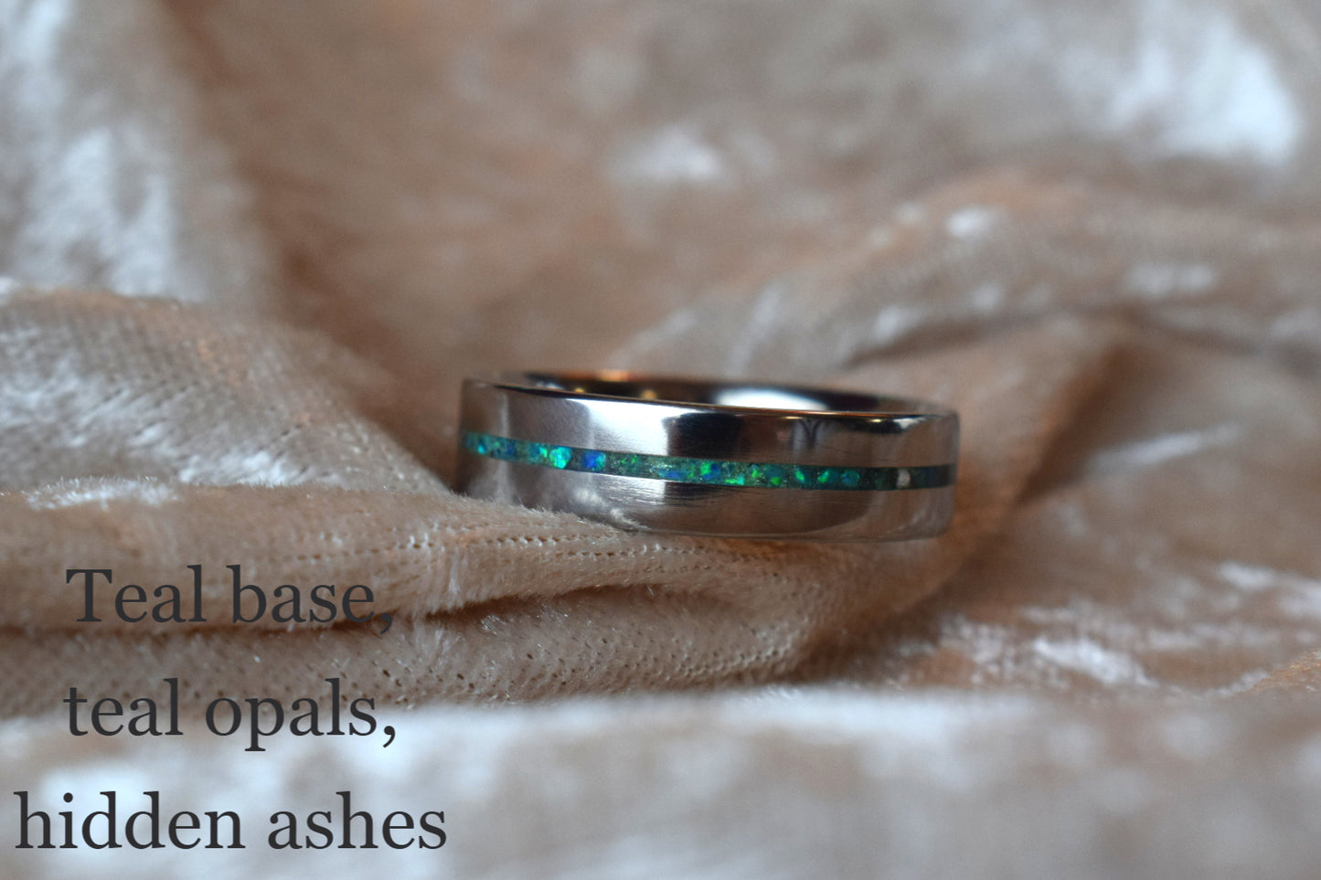 Titanium memorial ring with single resin-filled channel for cremation ashes