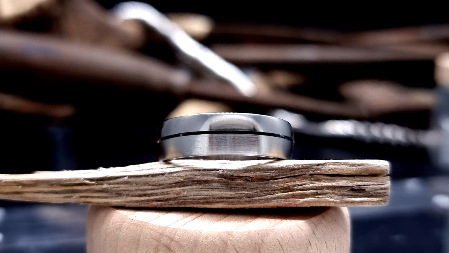 Half satin, half polished titanium ring for men with comfort fit