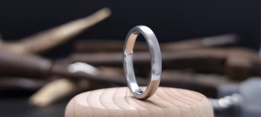 Slim Titanium Satin Court Shape Ring image 0