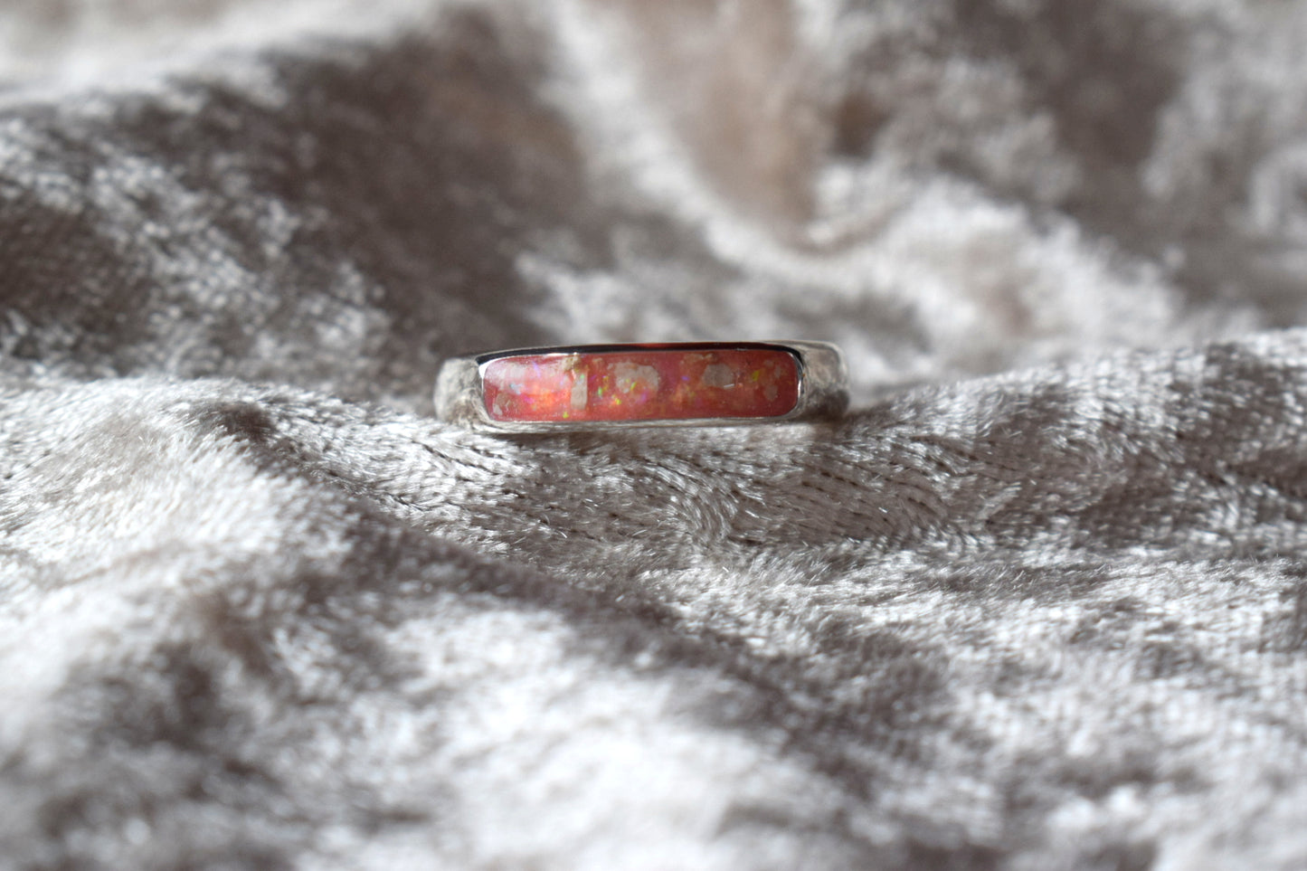 Handmade silver memorial ring with resin-filled ashes compartment