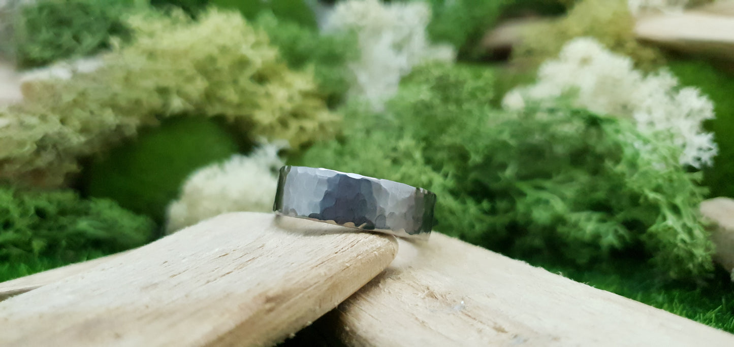 Deveron hammered titanium ring with raw textured surface