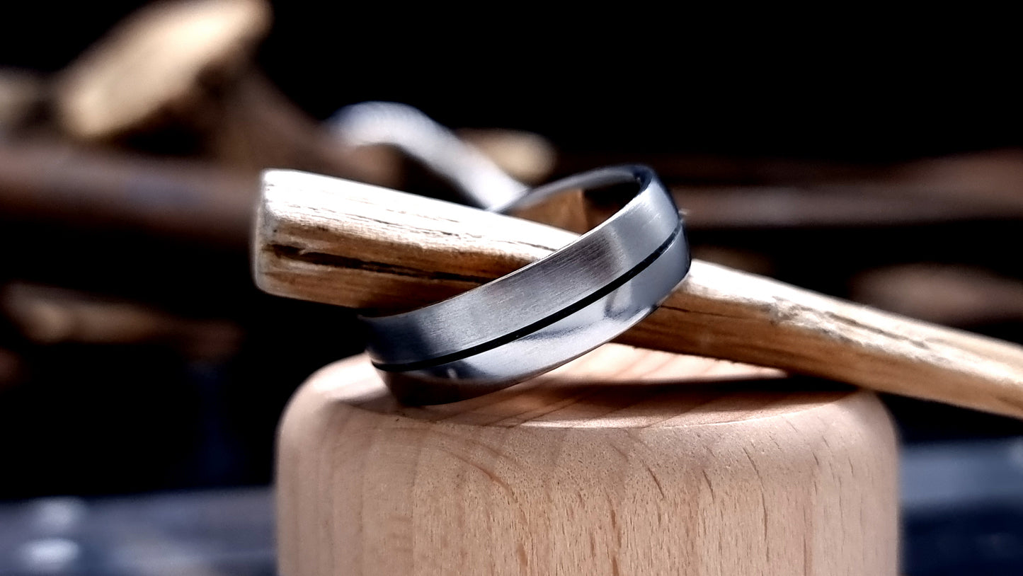 Half satin, half polished titanium ring for men with comfort fit