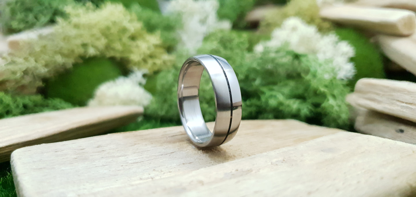 Half satin, half polished titanium ring for men with comfort fit