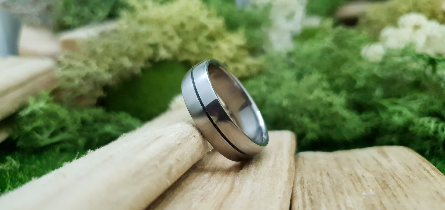 Half satin, half polished titanium ring for men with comfort fit