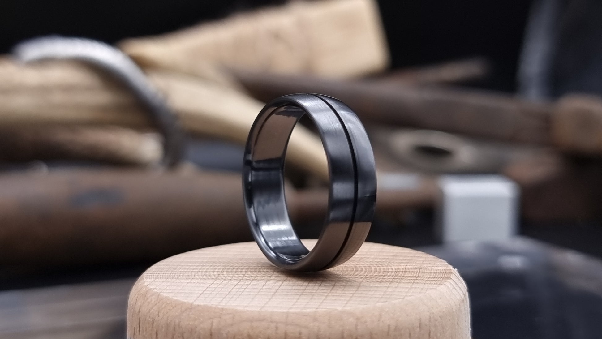 Ness Half and Half Black Zirconium Ring image 1