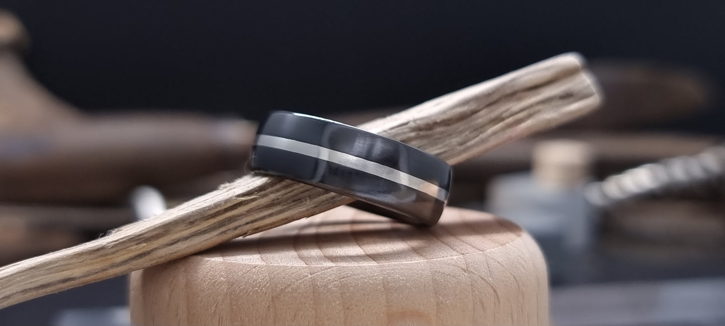 Falls of Feugh Black Zirconium Silver Inlay Ring image 6