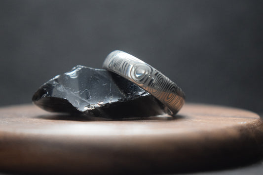 Damascus Steel Ring with Black Zirconium Liner