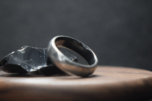 Damascus Steel Ring with Black Zirconium Liner