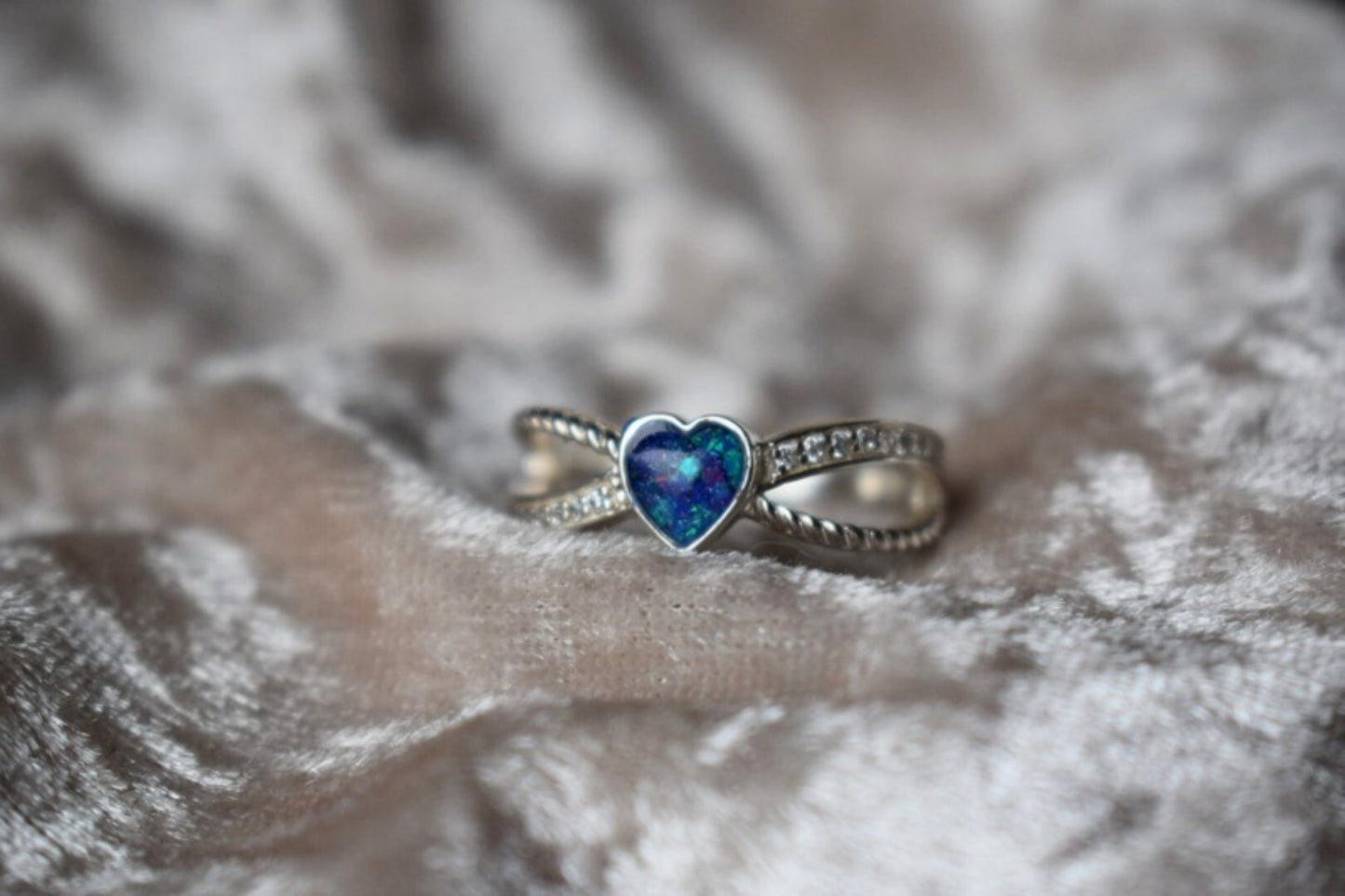 Sterling silver memorial ring with crossed heart and CZ centre stone