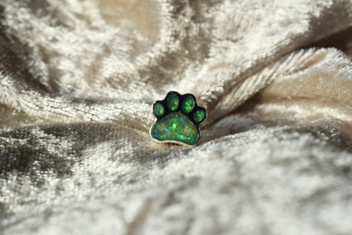 Pandora-style silver charm with paw print design and ashes inside