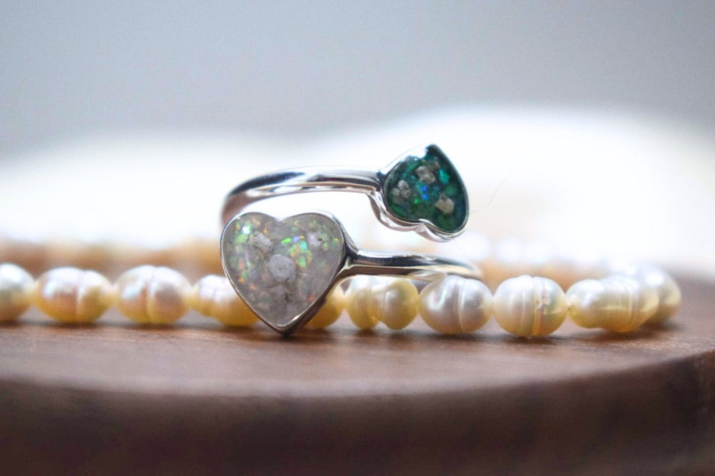 Double Heart Adjustable Memorial Silver Ring