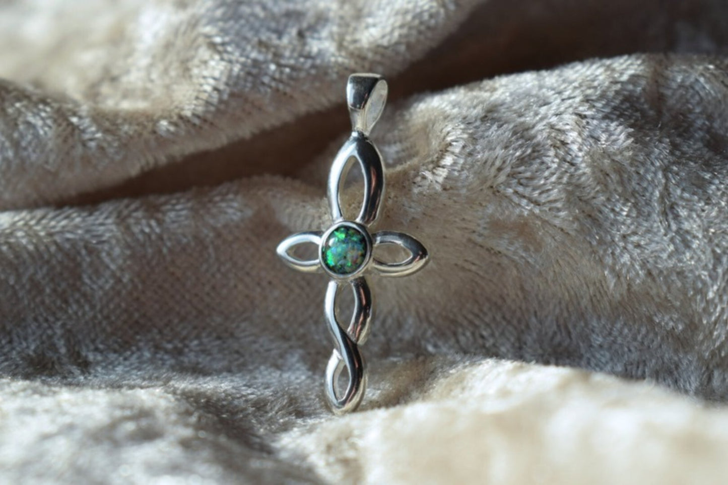 Infinity cross silver memorial necklace with discreet ashes compartment