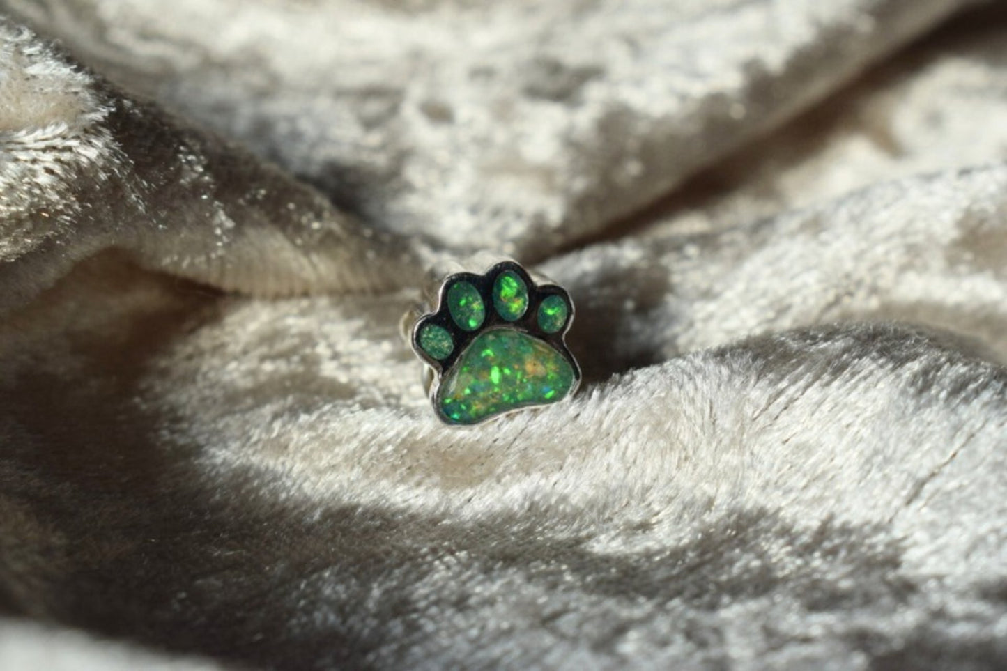 Pandora-style silver charm with paw print design and ashes inside