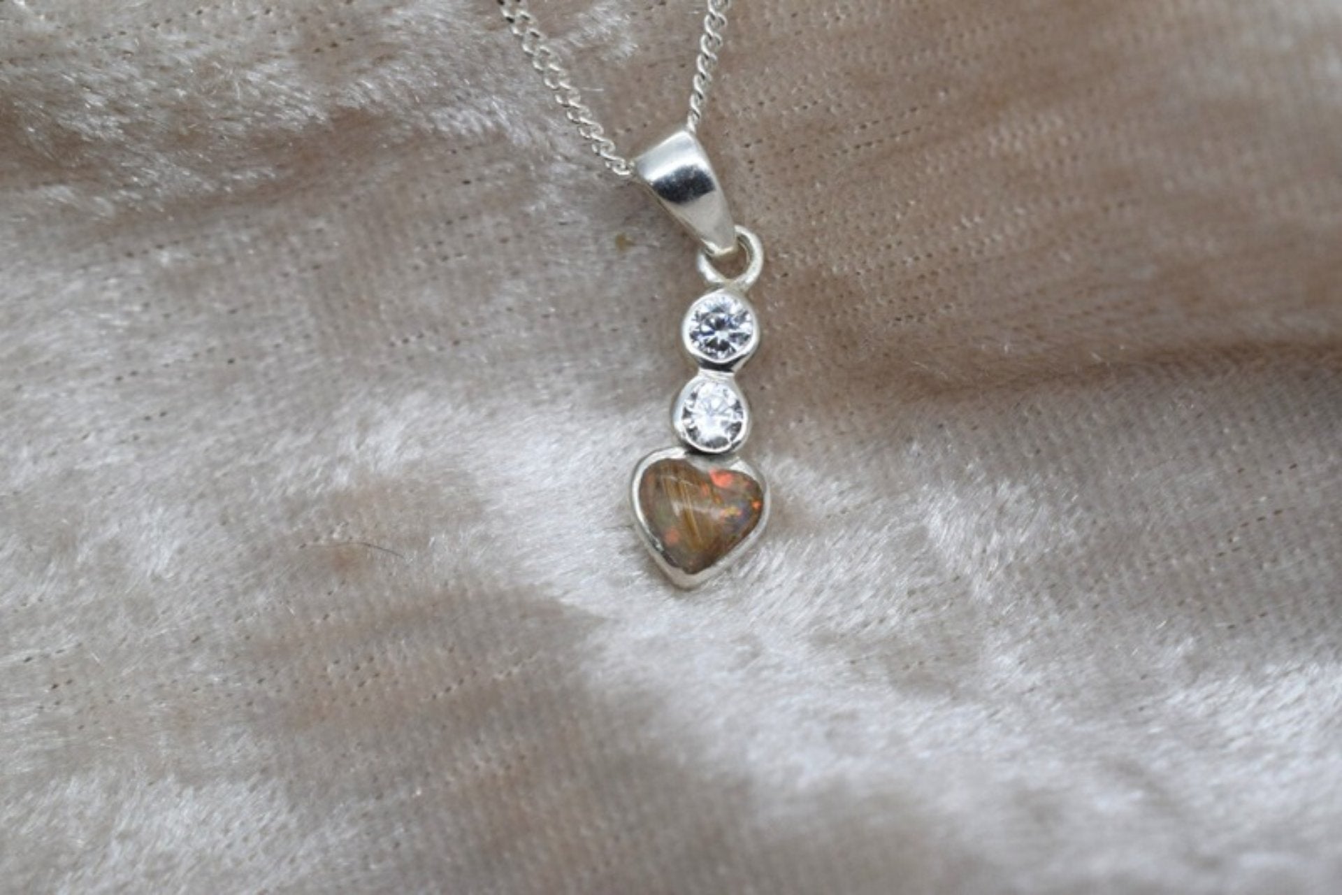 Heart CZ Memorial Ashes Silver Necklace – Sterling Silver Cremation Keepsake Pendant with Cubic Zirconia, Handmade in the UK.