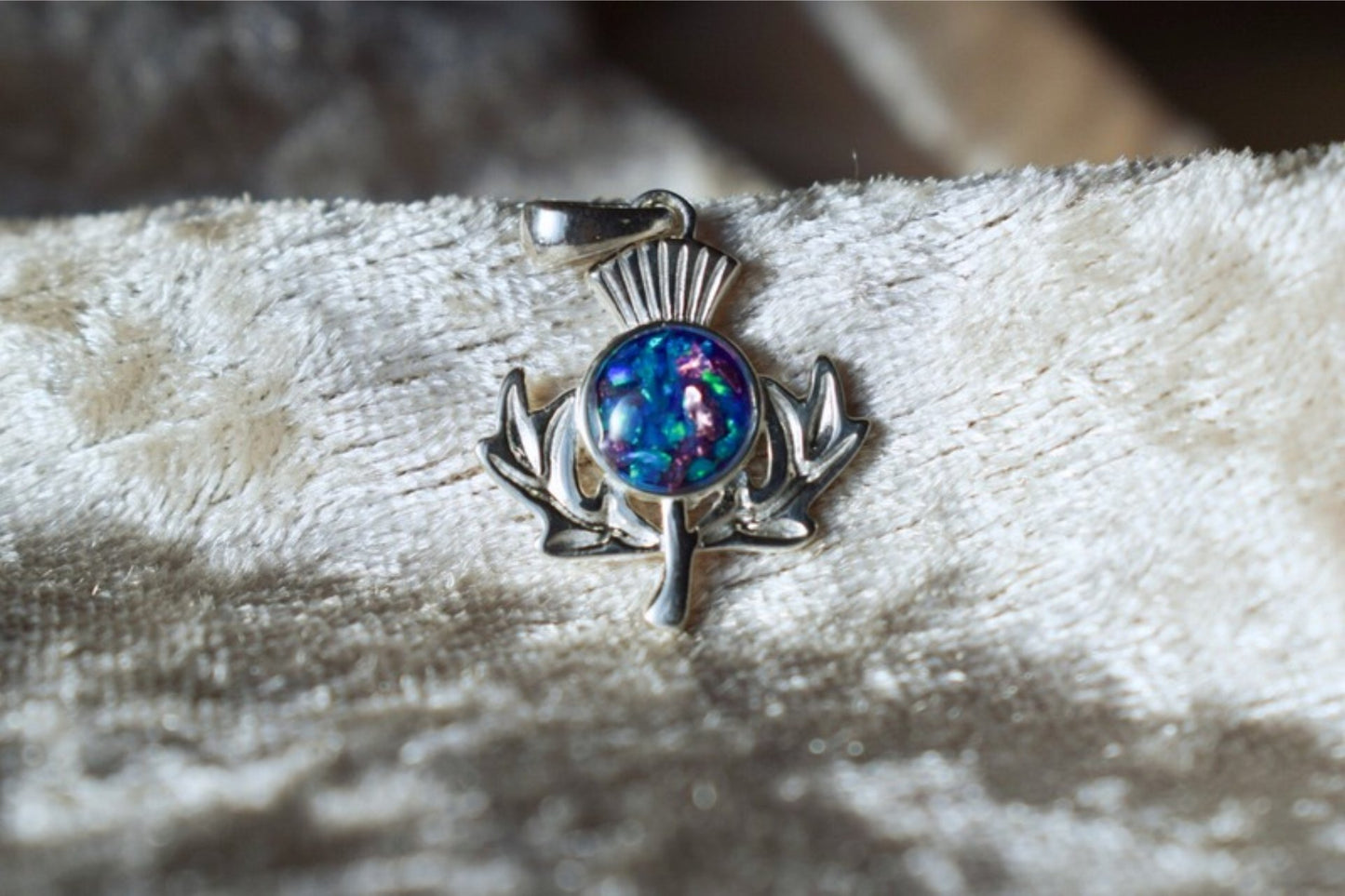 Scottish Thistle Silver Memorial Necklace