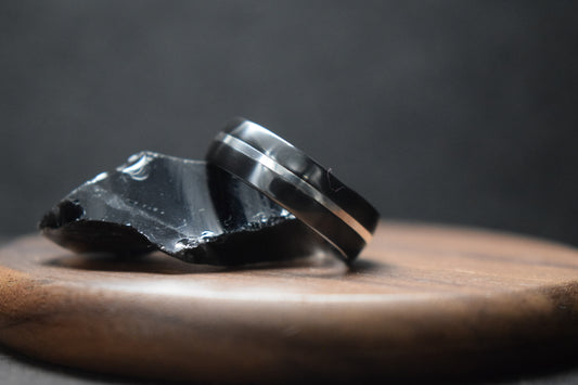 Falls of Feugh Black Zirconium Palladium Inlay Ring