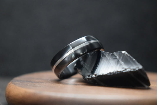 Falls of Feugh Black Zirconium Palladium Inlay Ring