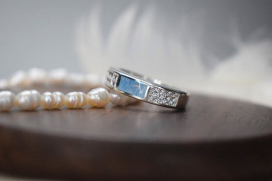 Rectangle Silver Memorial Ring with CZ Stones