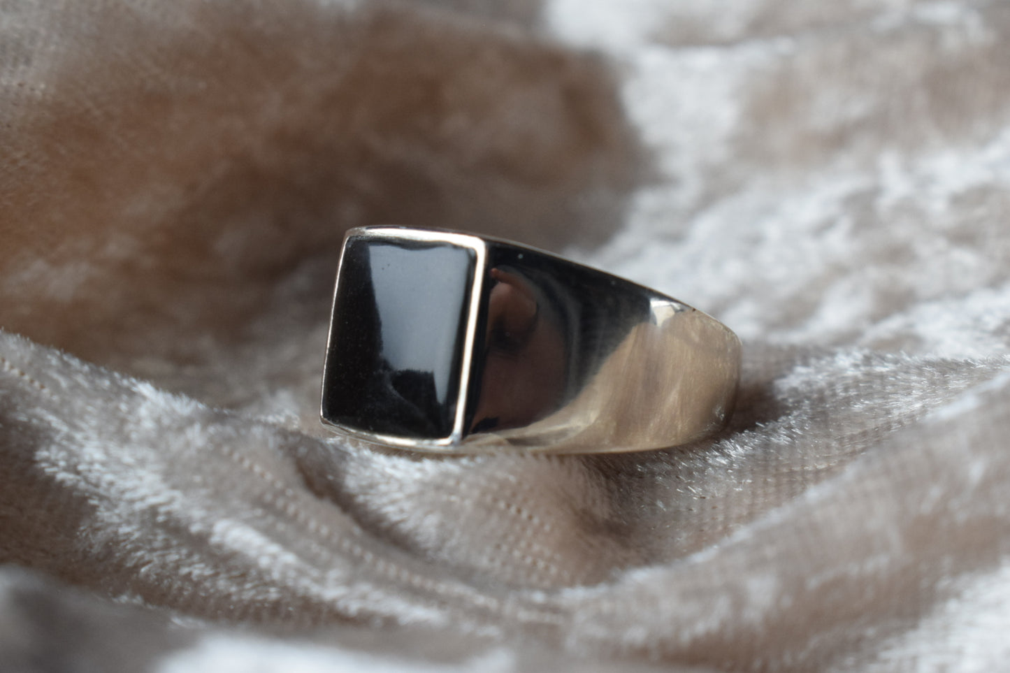 Square silver men’s signet memorial ring with hidden ashes compartment