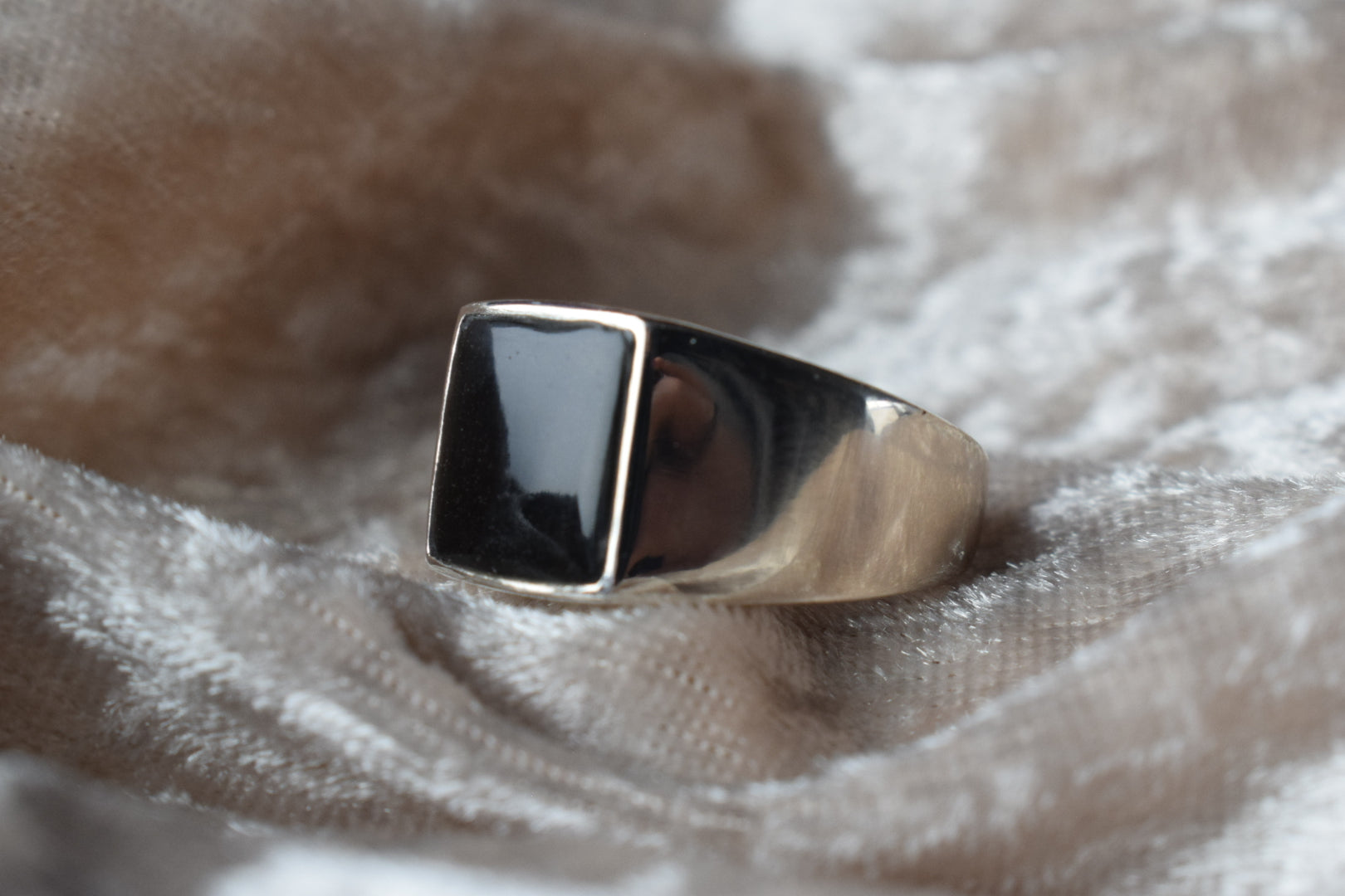 Square silver men’s signet memorial ring with hidden ashes compartment