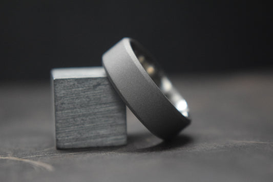 Stainless Steel Blasted Finish Bevel Shape Ring