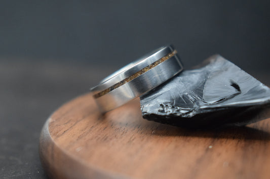 Titanium Whisky Barrel Oak Inlay Ring