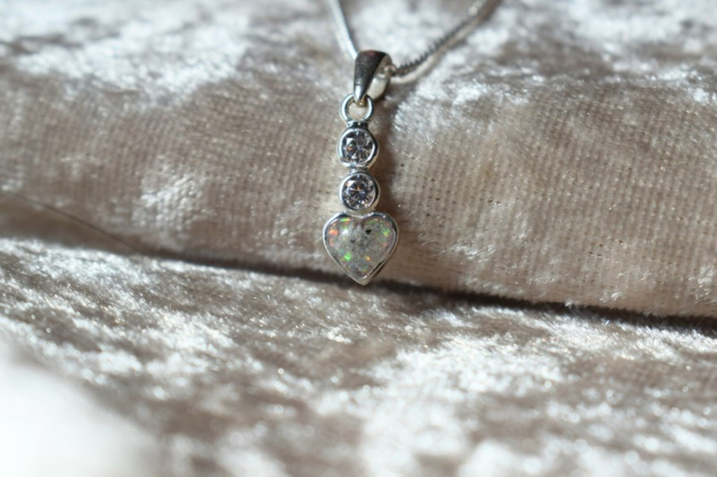 Heart CZ Memorial Ashes Silver Necklace – Sterling Silver Cremation Keepsake Pendant with Cubic Zirconia, Handmade in the UK.