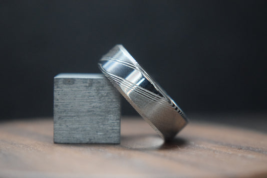 Esk Damascus Steel Bevel Shaped Ring