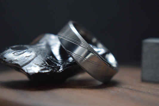 Esk Damascus Steel Bevel Shaped Ring