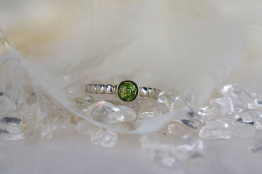 Silver Beaded Round Memorial Ring