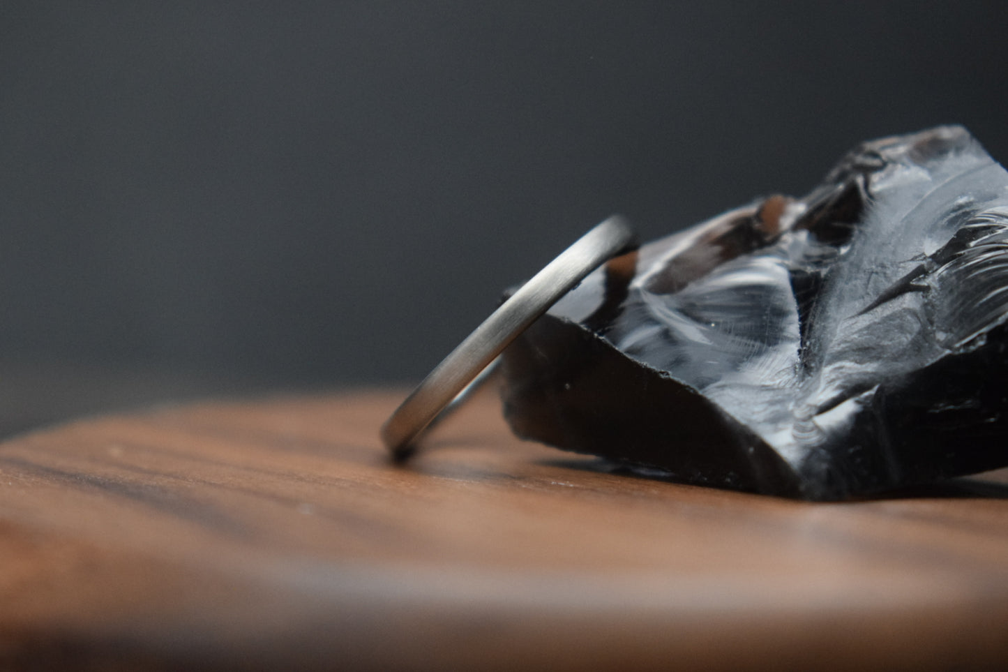 Slim Titanium Satin Court Shape Ring