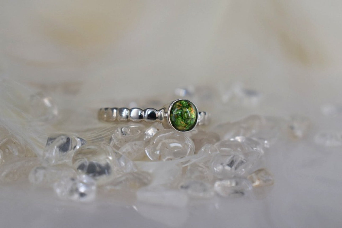 Silver Beaded Round Memorial Ring