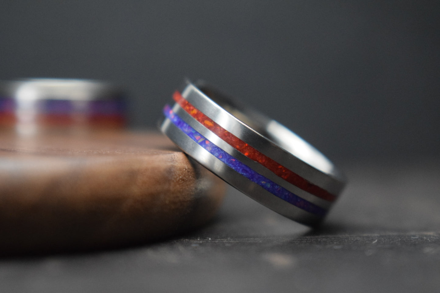 Titanium Ring with Double Opal Inlay