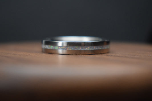 Titanium Ring with Single Opal Inlay