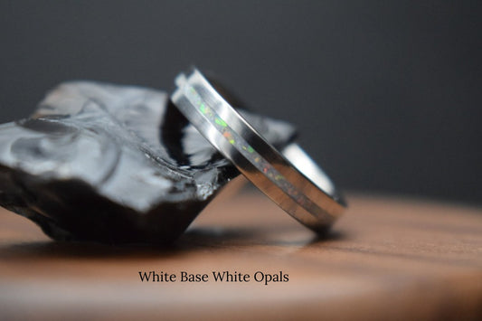 Titanium Ring with Single Opal Inlay