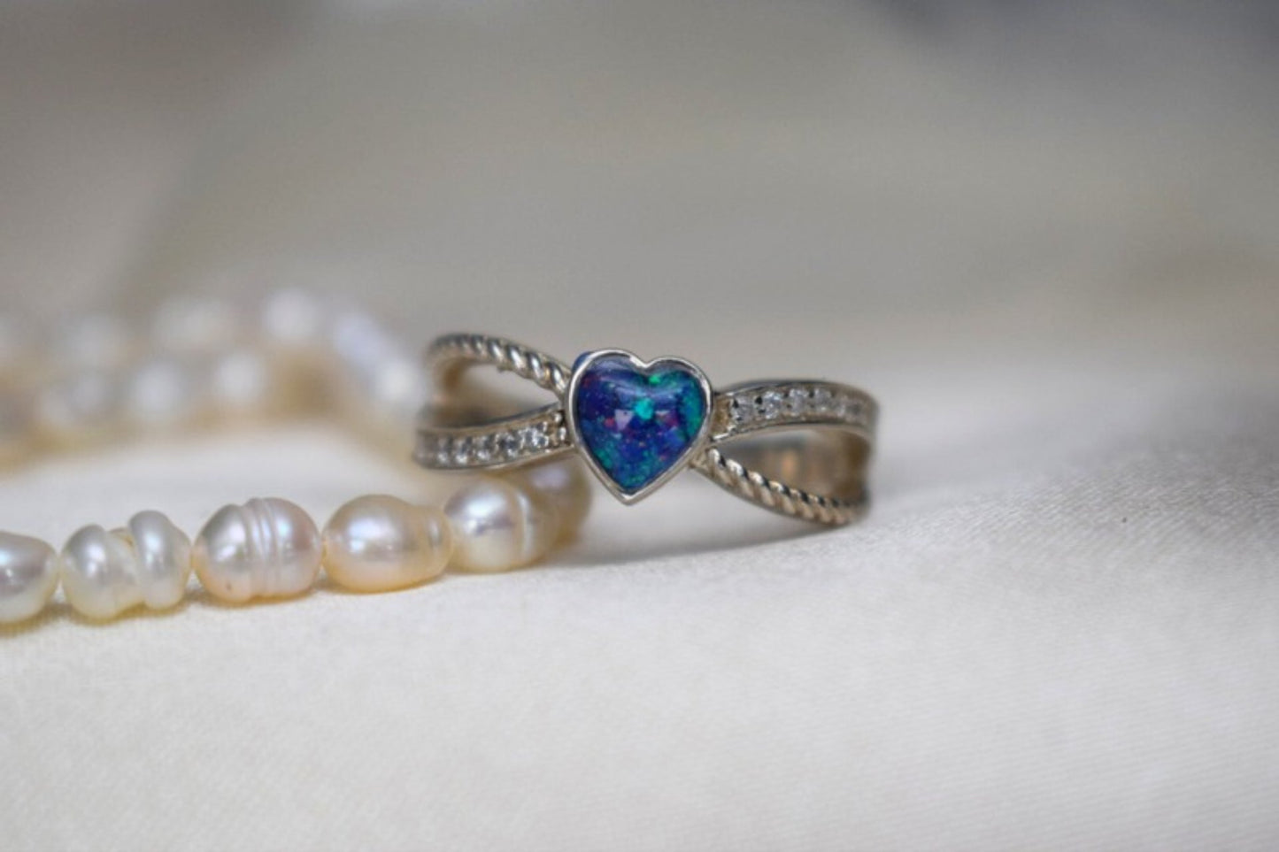 Crossed Heart CZ Silver Memorial Ring