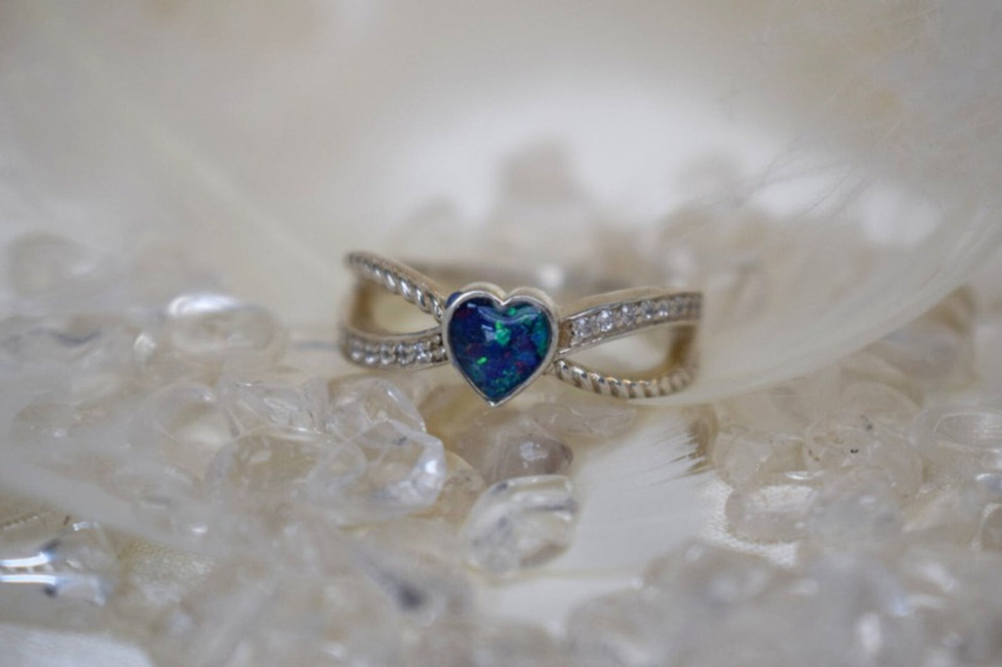 Crossed Heart CZ Silver Memorial Ring