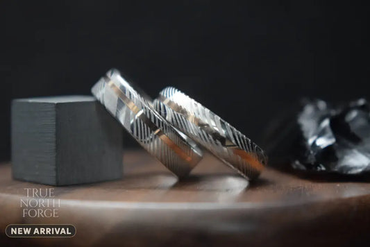Made Together – Pair of Damascus Steel & Precious Metal Rings