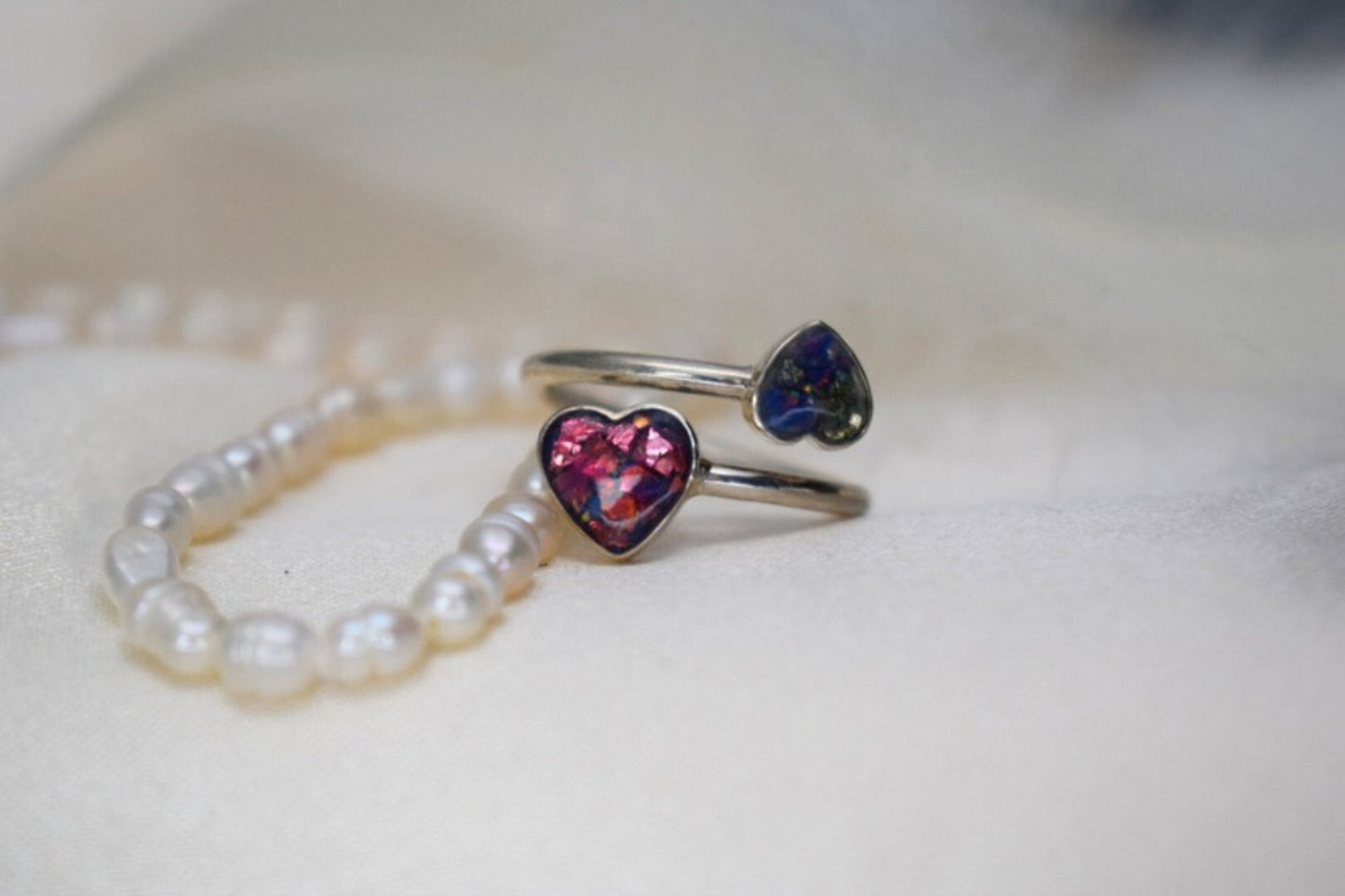 Double Heart Adjustable Memorial Silver Ring