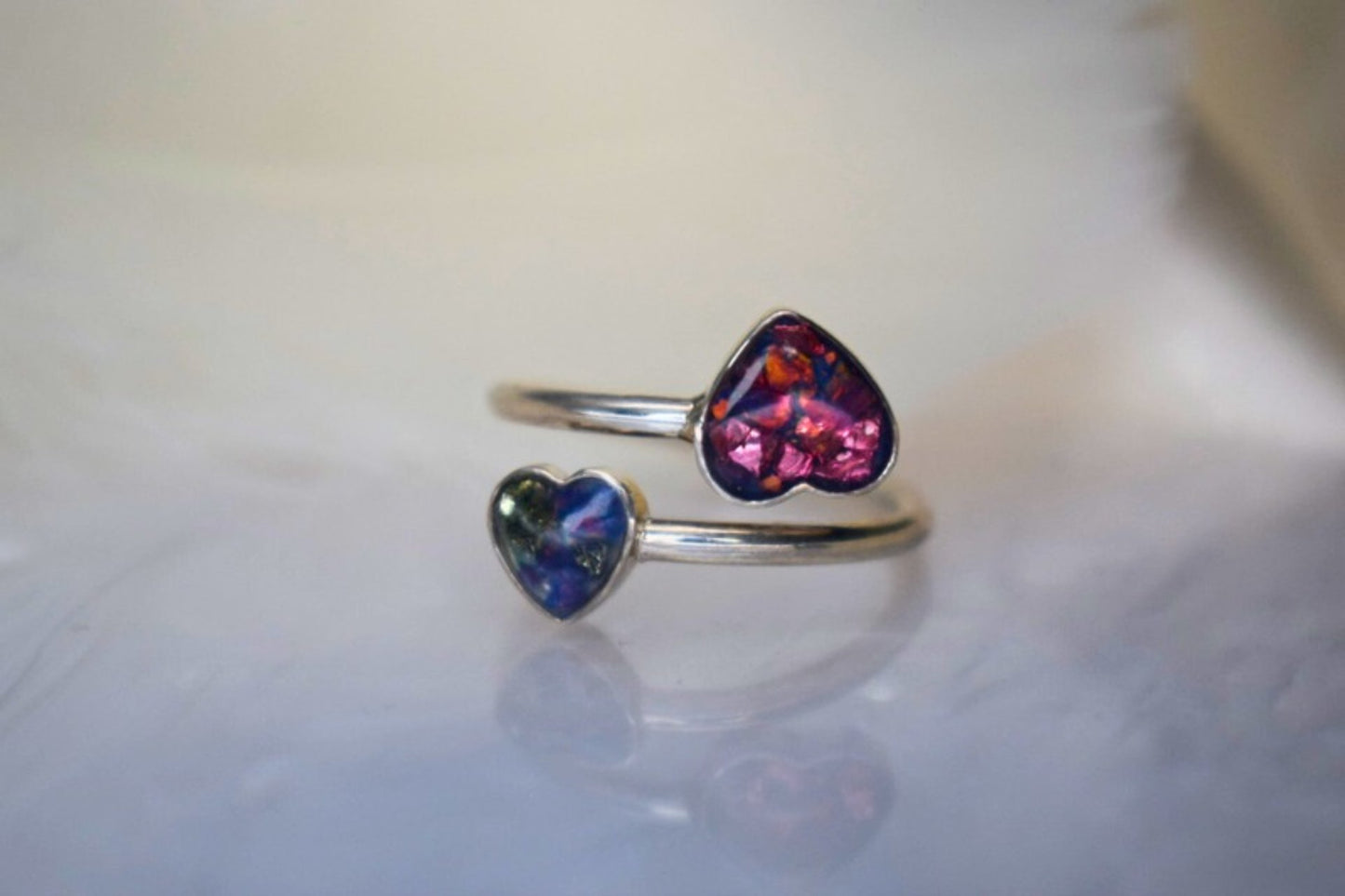 Double Heart Adjustable Memorial Silver Ring