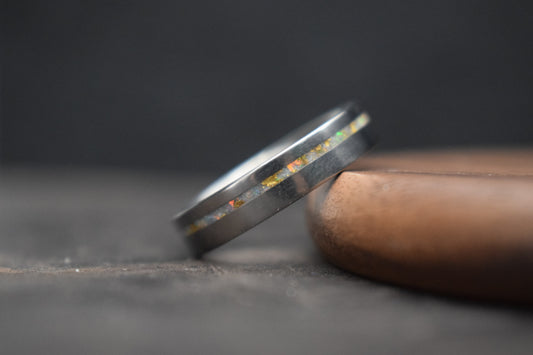 Titanium Ring with Single Opal Inlay