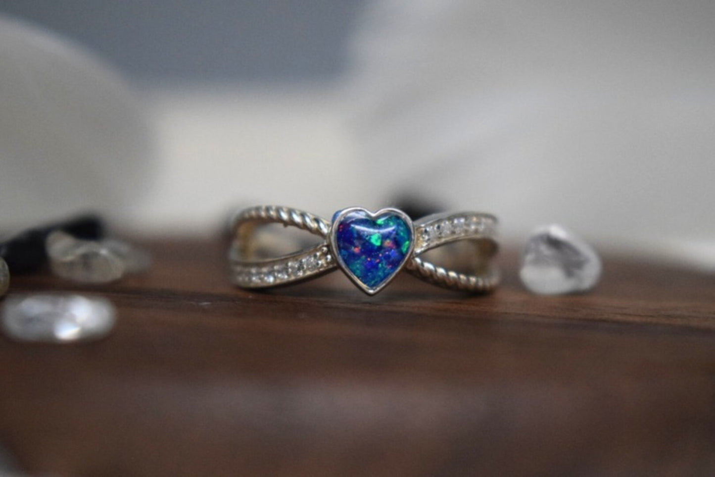 Crossed Heart CZ Silver Memorial Ring