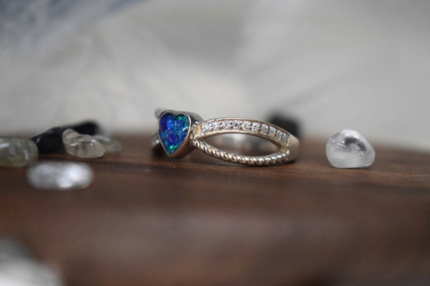Crossed Heart CZ Silver Memorial Ring