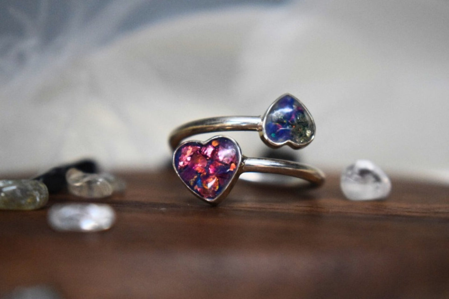 Double Heart Adjustable Memorial Silver Ring